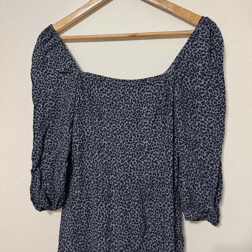 Abercrombie & Fitch Square-neck Midi Dress Size Small Tall Navy Leopard Print - Picture 4 of 8